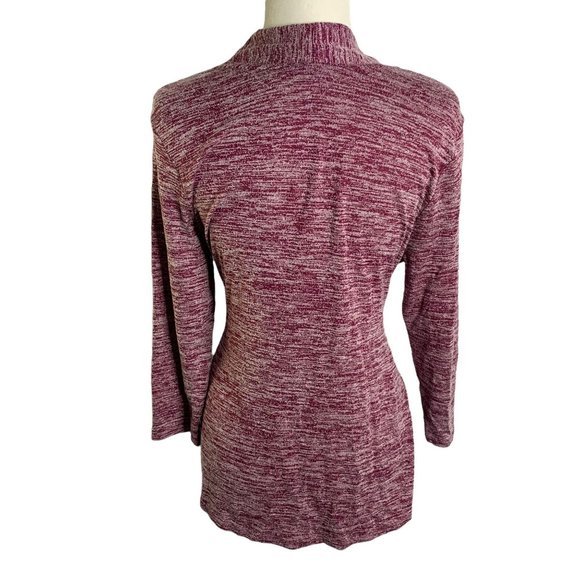 H by Halston Cardigan Sweater M Maroon Red Tie Waist Stretch Knit - Picture 4 of 6